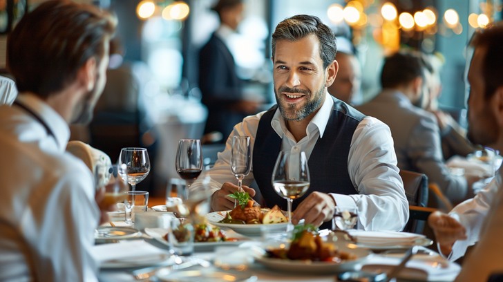 Déjeuner d'affaires professionnel table gastronomique